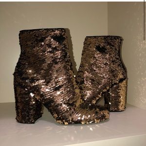 Gold Sequin Ankle Zip Booties